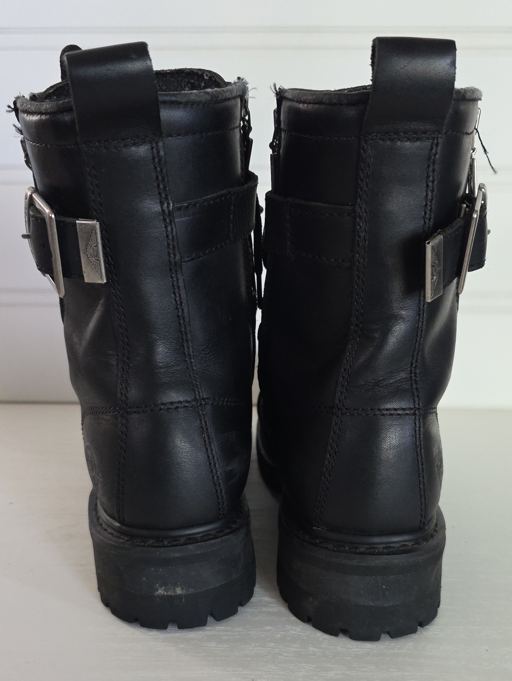 Milwaukee Trooper Black Leather Lace Up Buckle Motorcycle Biker Boots Mens 8.5D - Picture 9 of 16